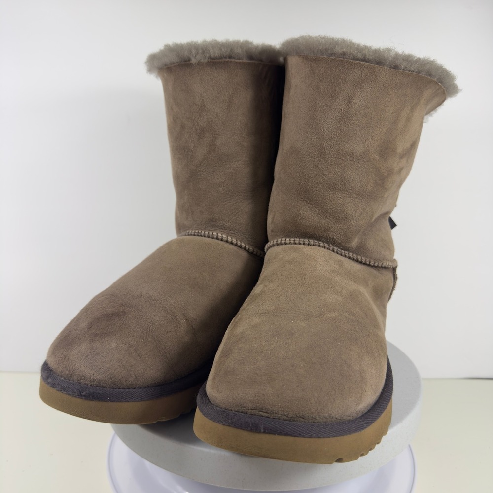 UGG Bailey‎ Bow II Stormy Grey Suede Shearling Boots Women's Size 10 Mid-Calf - Picture 2 of 11